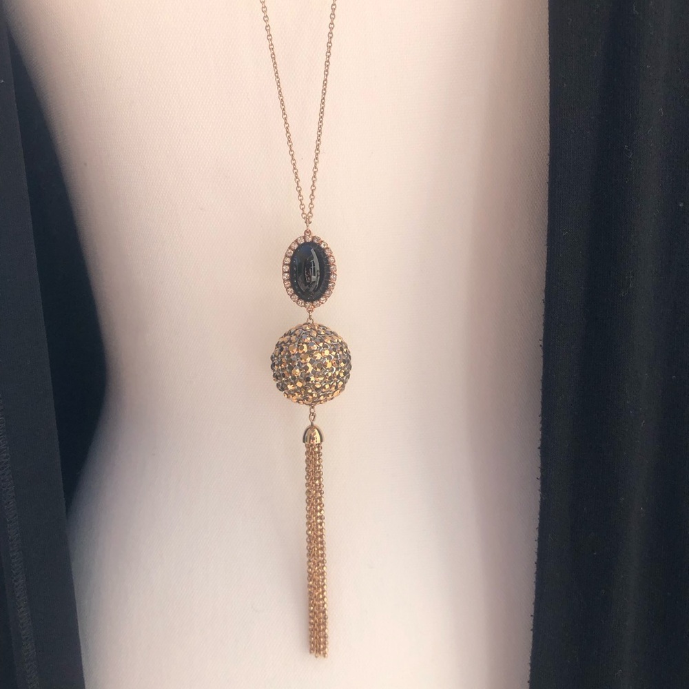 Swarovski Elegant Gold Venetie Long Tassel Crystal Pendant Necklace